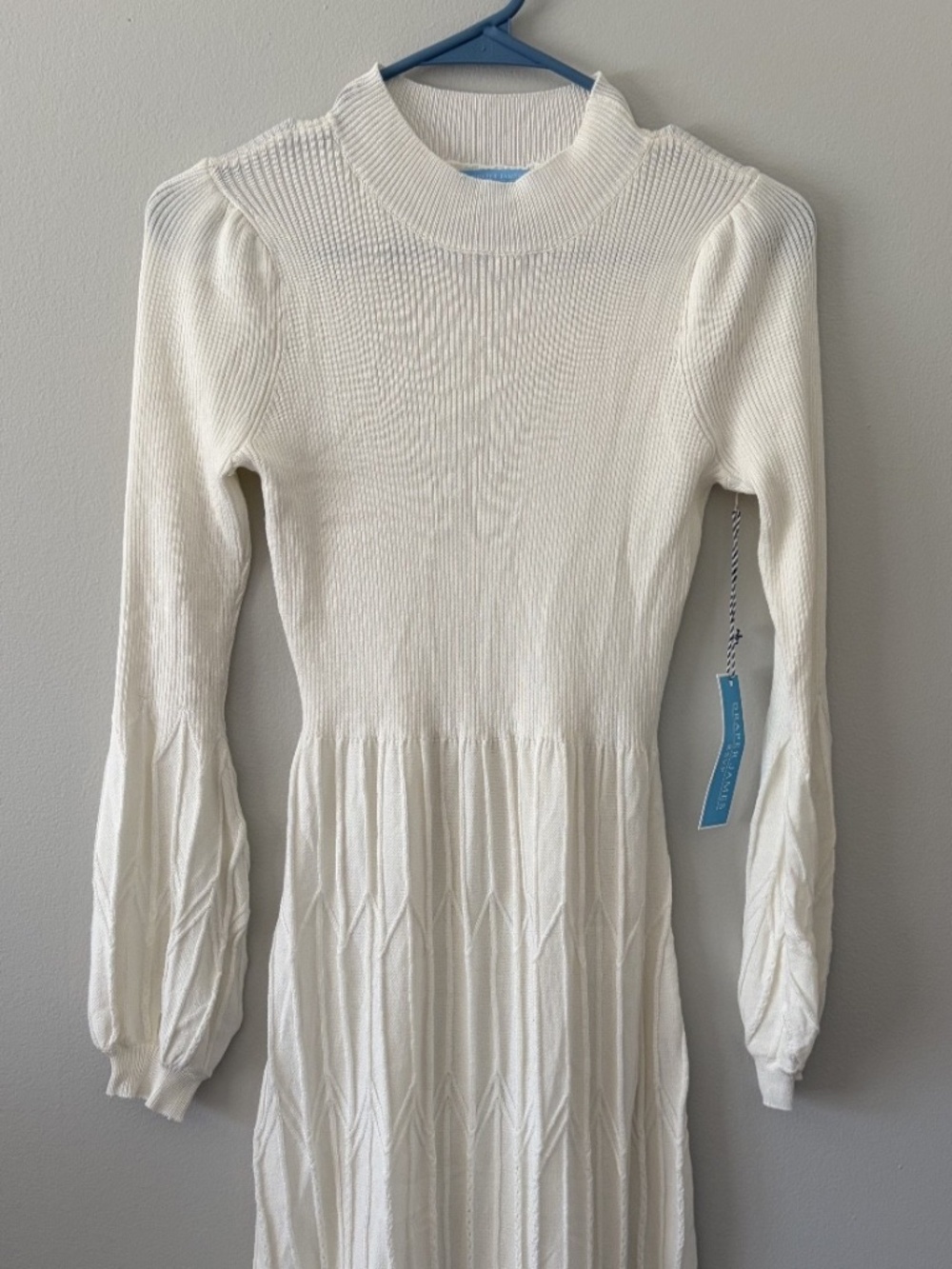 NWT Draper James RSVP Women's XS White Knit Mock Neck Midi Sweater Dress